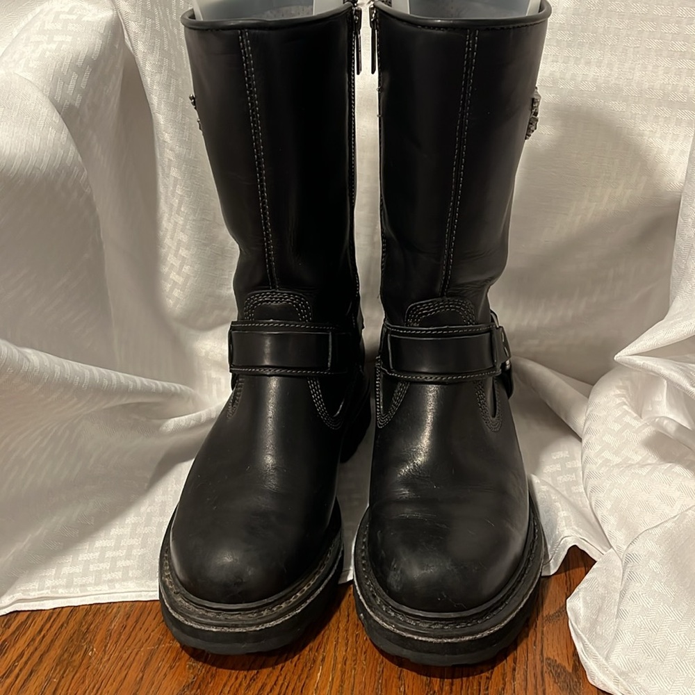 Harley-Davidson Black Leather Motorcycle Boots with Harness Strap